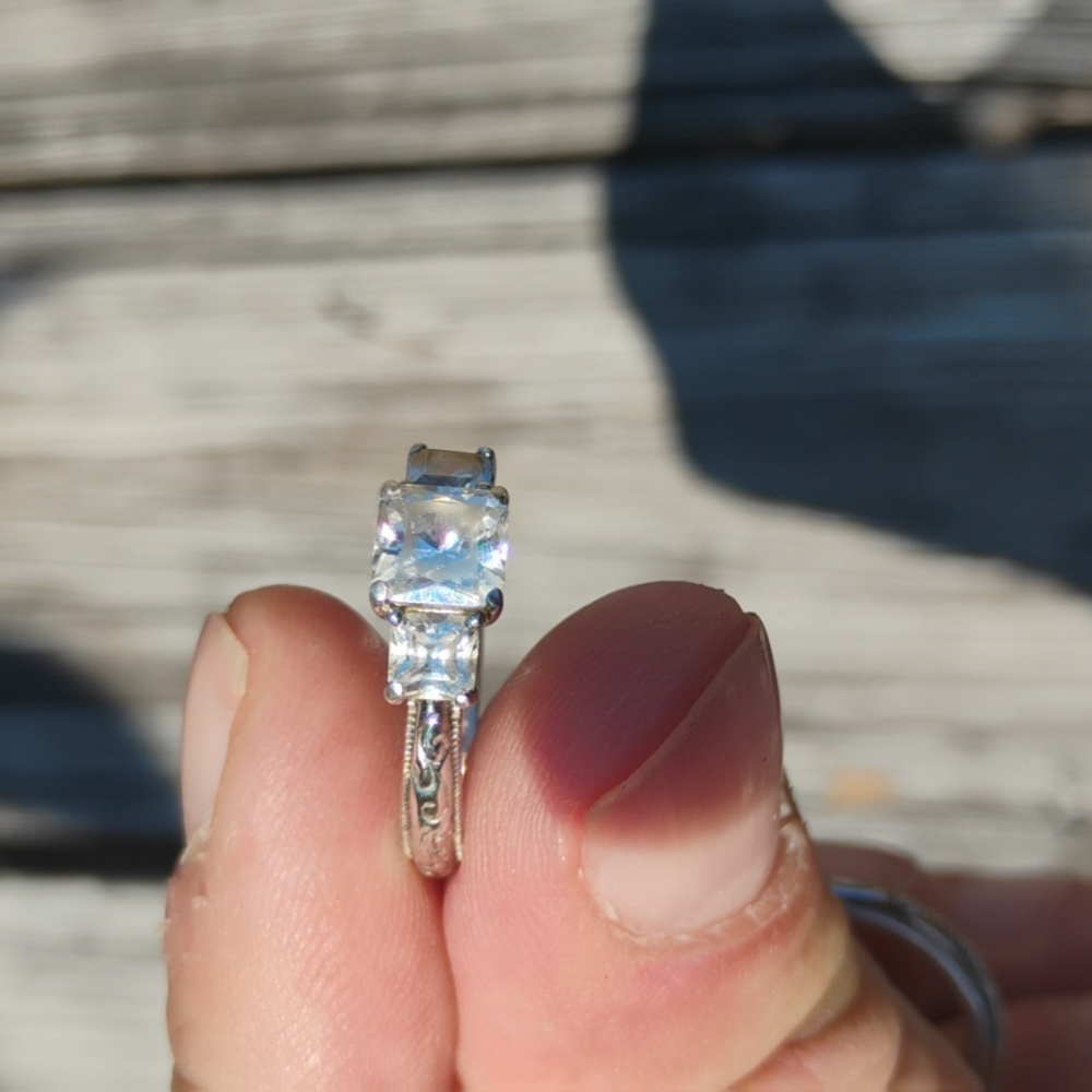 Tacori Set Of  Sterling 925 Silver Trio Princess CZ Ring And Matching Band Sz 7 - Picture 13 of 16